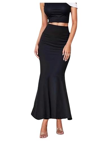 SHENHE Women's High Waist Pencil Skirt Business Casual Work Bodycon Fishtail Ruffle Maxi Skirt