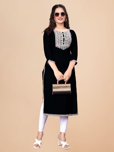 Image of Women Rayon Embroidered Kurti Three Quarter Sleeve Kurta for Women and Girls Embroidery Work Soft Rayon Fabric Comfortable