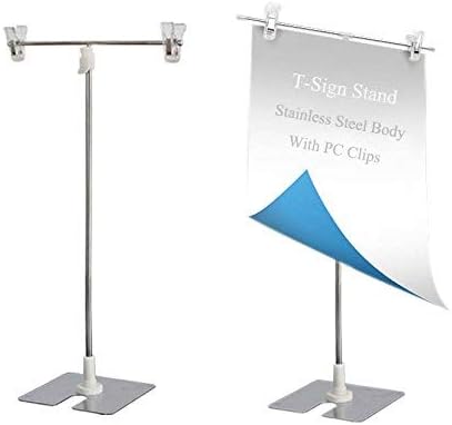T-Sign Adjustable Poster Stand - Small Size Desktop Stainless Steel Advertising Banner Stand Holder for Counter Display
