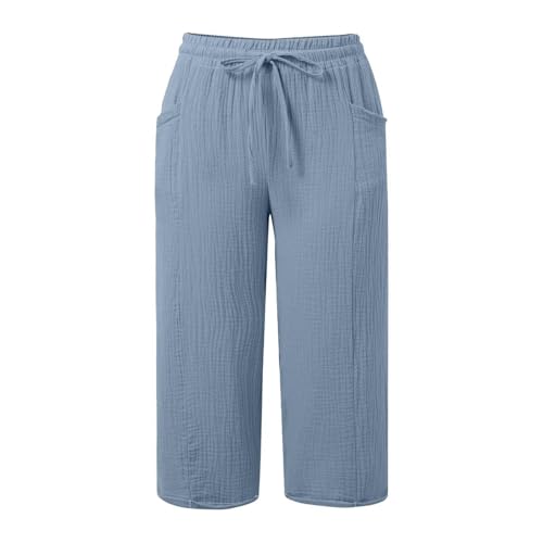 Womens Linen Trousers Elasticated Waist for Summer Cropped Trousers Wide Leg Lightweight Casual Loose Holiday Beach Pants - Image 3