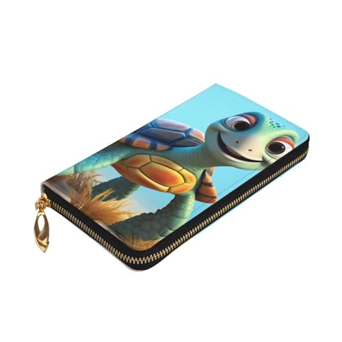 Cartoon Sea Turtle Prints Leather Long Clutch Wallet for Fashionable Girls and Women - Durable, Stylish, and Functional, Black, One Size3
