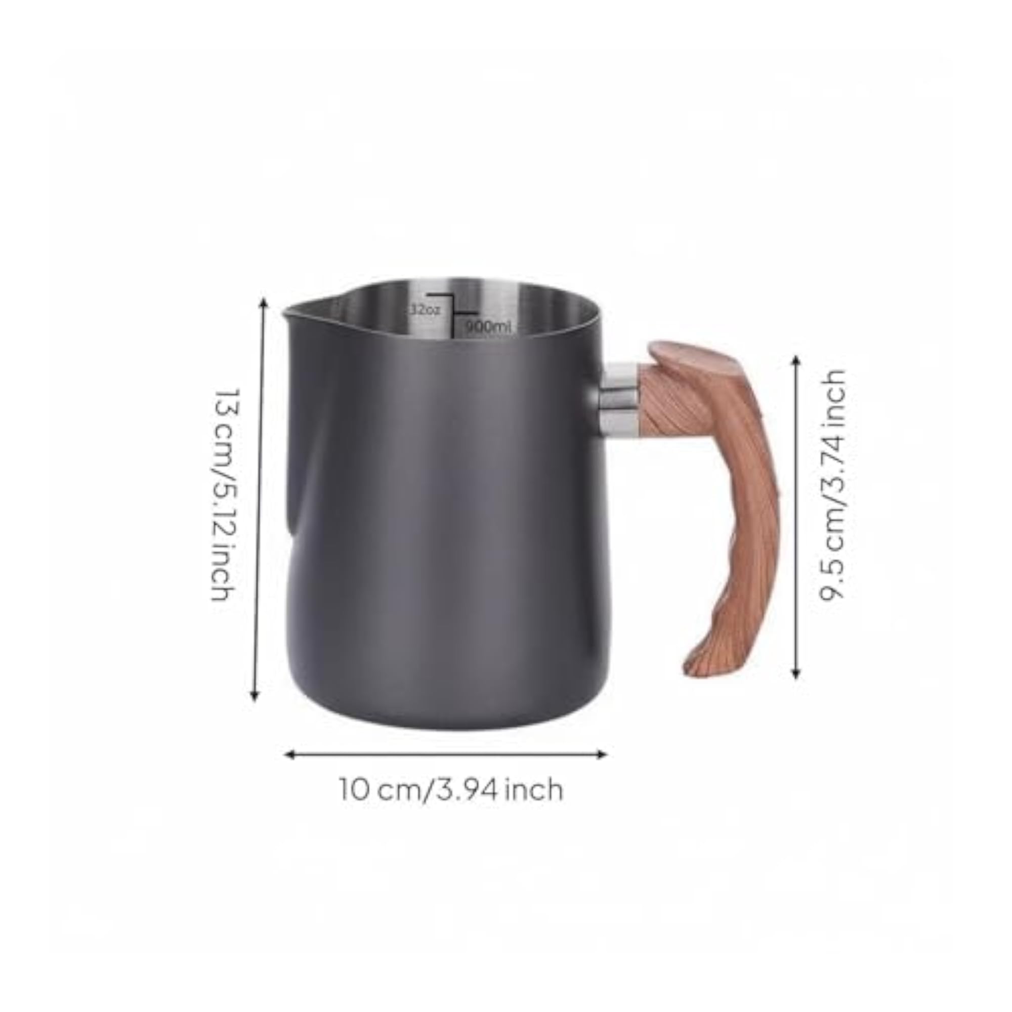 Latte Art Jug with Wooden Handle, Stainless Steel
