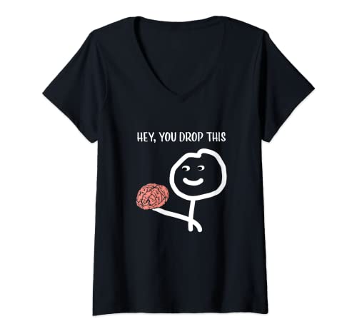 Donna Funny Sayings Sarcastico Humor Stick Man Brain Design Maglietta con Collo a V