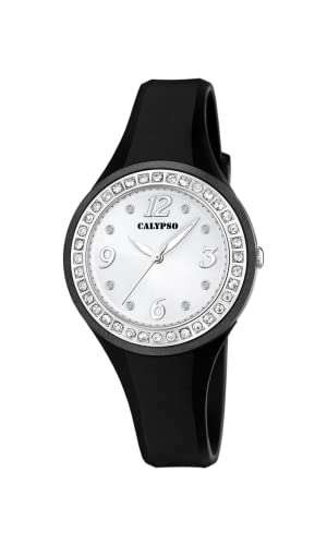 CALYPSO Reloj Mujer Analógico de Caucho Negro - Movimiento de Cuarzo - Relojes Mujer - Cristal de Alta Resistencia - Resistente al Agua 10 ATM K5567/F - Trendy