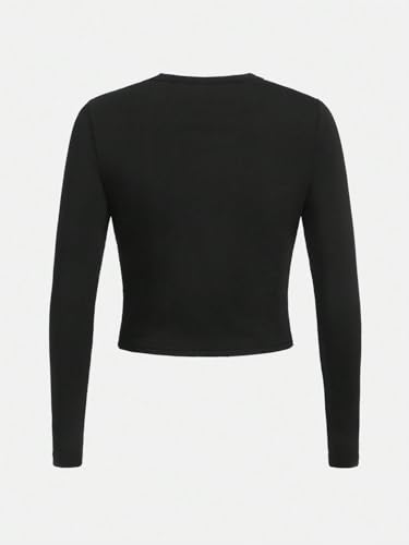 WDIRARA Girl's Rhinestone Star Pattern Tee Long Sleeve Round Neck Slim Fit T Shirt2