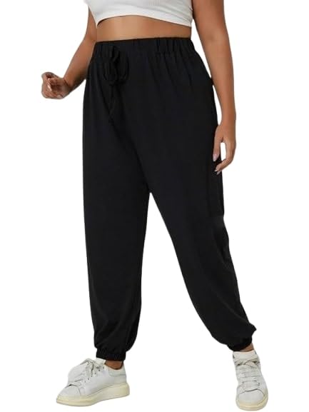 Image of Women?s Relaxed Fit Black Track Joggers ? High Waist with Pockets for Sporty & Casual Look