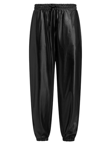 Pantalon de jogging métallique homme taille haute en cuir verni brillant unique