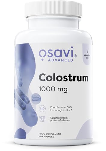 Osavi Colostrum 1000mg 60 Capsules | HighPotency Colostrum Bovine with 30% Immunoglobulins G | Sourced from HolsteinFriesian Cows | GMOFree