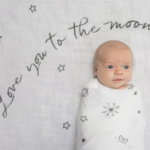 Image of Amazing Baby Muslin Swaddle Blanket for Baby Boy & Girl, Receiving Blanket for Newborn, 100% Cotton Swaddle Wrap, Baby Registry & Gift, XLarge 46 x 46 inches, Milestone Blanket, Love You to The Moon