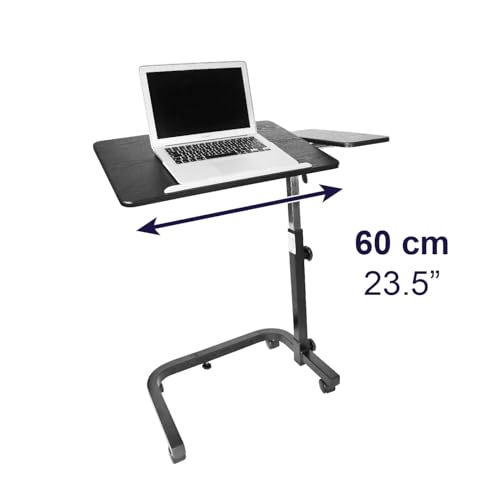 KMINA - Overbed Table with Wheels Adjustable Height, Wheelchair, Tilt Top Bedside, Hospital Over Bed, Home Use (Black)