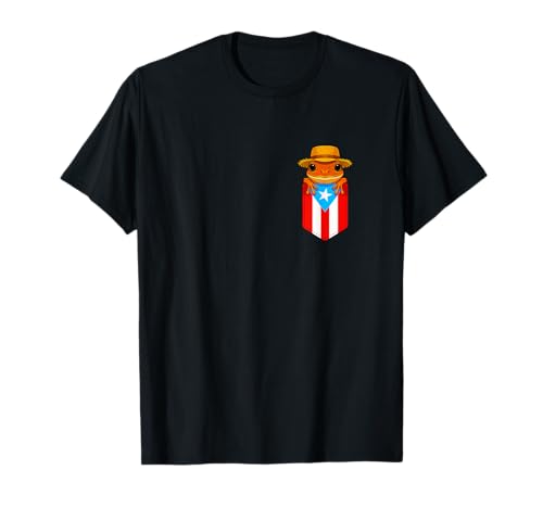 Jibaro Coqui Frog Puerto Rico Flag Boricua Pocket Borinquen T-Shirt
