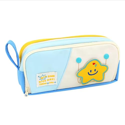 Image of WORSHIPER Large Capacity Cute Aesthetic Pencil Case with Multi ompartments, Multi-Pocket Pastel Pen Pouch Organizer with Zipper, Kawaii School Supplies Bag for Girls, Teens & Students (Blue Smiley)