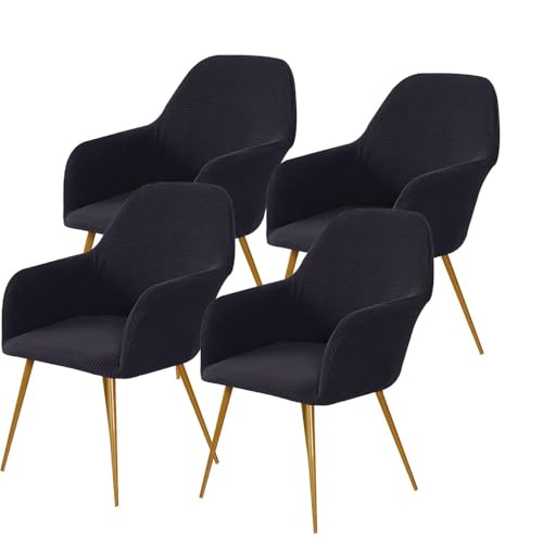 LUCOJET Waterproof Printed Stretch Curved Back Dining Chair Slipcovers Modern Curved Back Chair Slipcover Armchair Covers for Banquet Office Living Room Vanity Bedroom (4, Dark Grey, Medium)