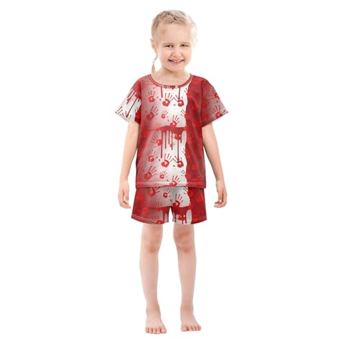 Pajama Short Sets Blood Handprints on White Soft Cotton Summer Sleepwear 2 Piece PJS Size 5-14T4