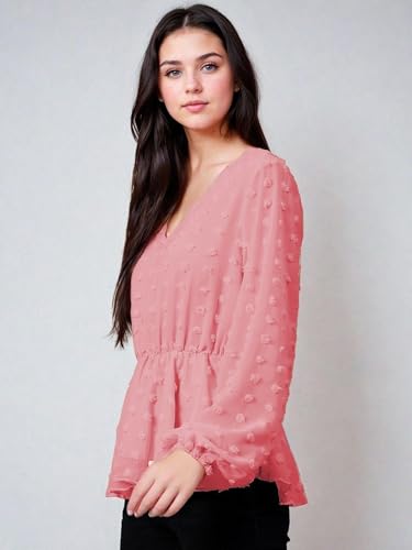 Image of KOTTY Women's Solid Long Sleeve Regular Fit Pink Clay Pot Top