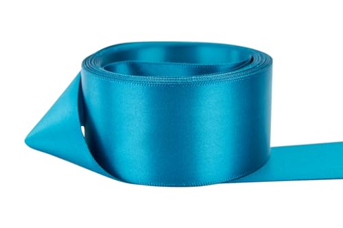 Image of Ribbon Bazaar Double Faced Satin - Premium Gloss Finish - 100% Polyester Ribbon for Gift Wrapping, Crafts, Scrapbooking, Hair Bow, Decorating & More - 7 /8 inch Deep Turquoise 50yd Spool