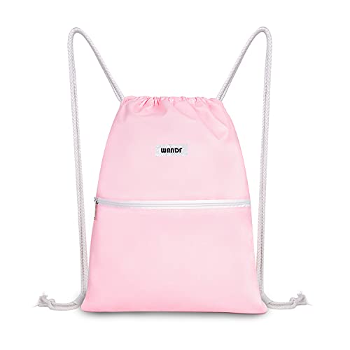 Image of WANDF Drawstring Backpack, Gym Sackpack for Sports (Light Pink) | Water-Resistant, Shopping, Yoga, Travel, Beach, Daily Carry