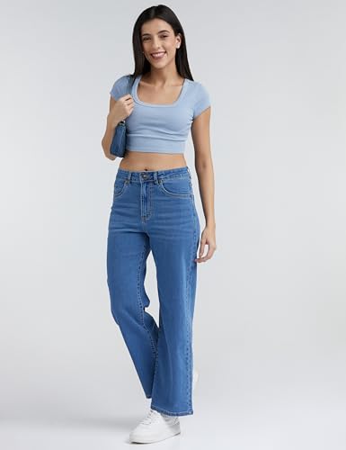 Image of INKD Women's Wide Leg Jeans - High-Rise | Stretchable | Enzyme Wash | Classic 5 Pocket Styling | Jeans for Women (Available in Plus Sizes)