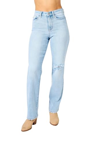 Judy Blue Women's High Waist Destroy & Back Ripped 90's Straight Fit Jeans