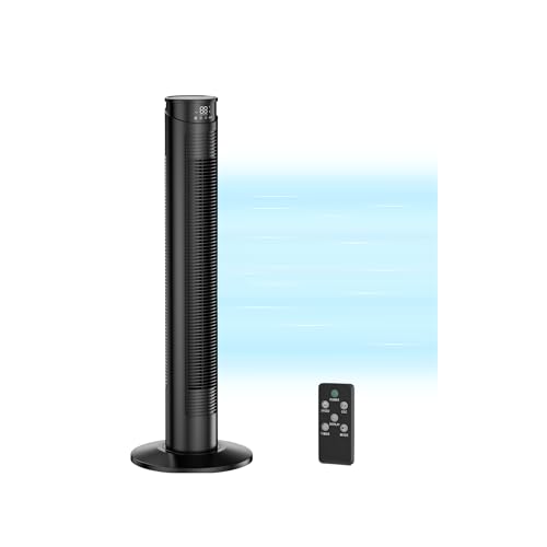 Tower Fan with Remote Control - Quiet Bedroom Fans & Cooling, 70° Oscillation, Bladeless Design,6 Speeds 5 Modes (Eco/Natural/Sleep/Soft/Normal), Cooling Speed ​​8m/s ,1-12 Hour Timer, LED Display
