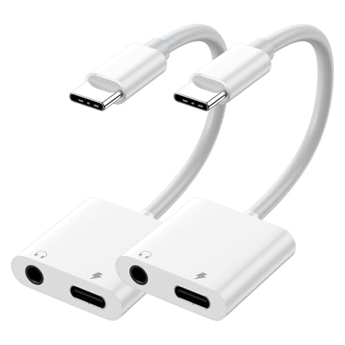 2 Pack USB C to 3.5mm Audio Headphone Jack and Charger Adapter,2 in 1 Type C to Aux Dongle Cable Cord with 60W PD Fast Charging for iPhone 16/15 Pro Max Plus,iPad,MacBook,Galaxy S25/S24Ultra,Pixel
