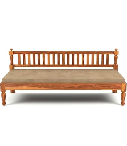 Image of Sheesham Wood 3 Seater Sofa Diwan Bed for Living Room Daybed Wooden Diwan Cot Wooden Divan Sofa Bed Divan Bed with Premium Mattress - 3 Seater Sofa for Living Room Home (Honey)