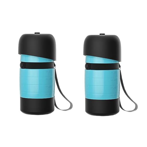 ポータブル犬用ウォーターボトル 犬と猫用 650ml 150gボウル付き 折りたたみ式 漏れ防止 BPAフリー 食品級素材 犬の散歩用水 アウトドア散歩 旅行ハイキング用(Blue2 pcs)
