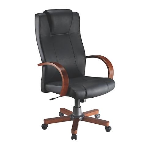 Fauteuil de direction cuir avec têtière intégréé - modèle bois merisier