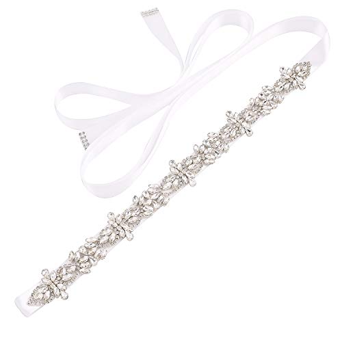 Rhinestone Bridal Belt Handemade Wedding Belt Sashes Bling Wedding Dress Belt (white)