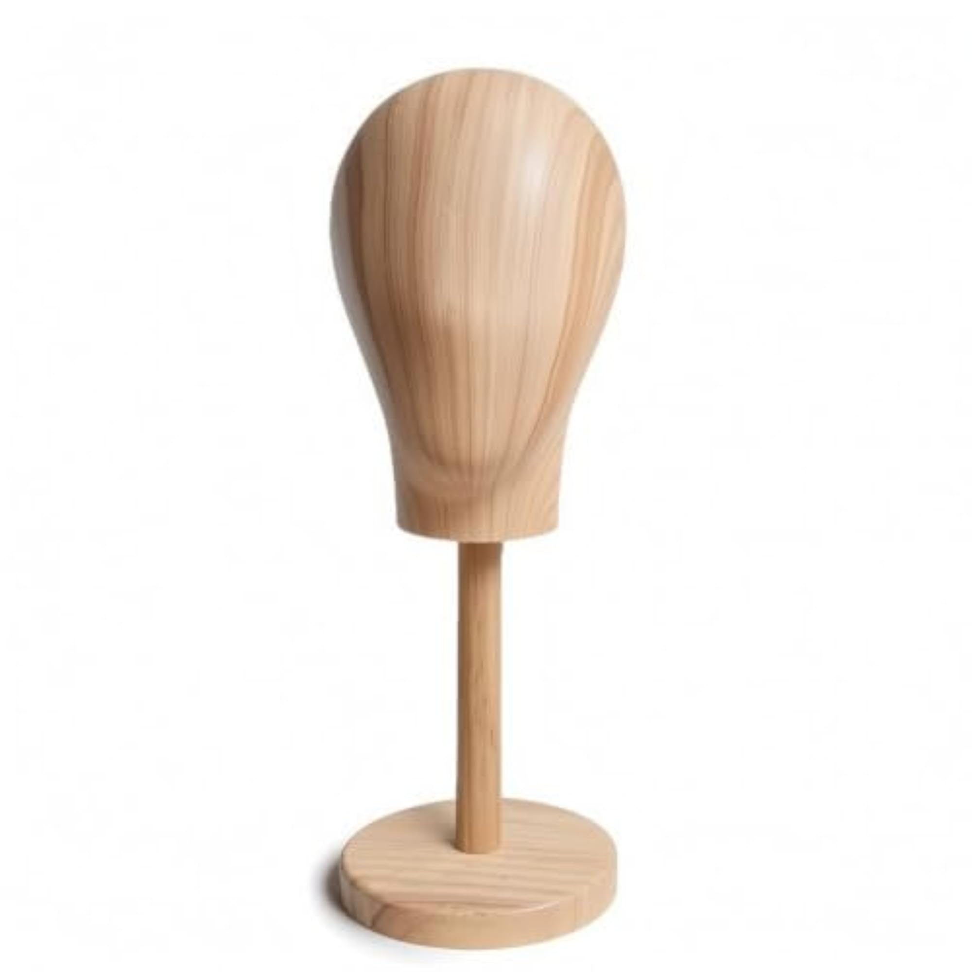 Wood-Grain Head with Wooden Base, Hairpiece Display Stand