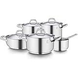 Barazzoni Chef Line Batteria 9 Pezzi, Made in Italy, Acciaio Inox 18/10, Induzione+Gas, Triplo fondo, PFAS Free