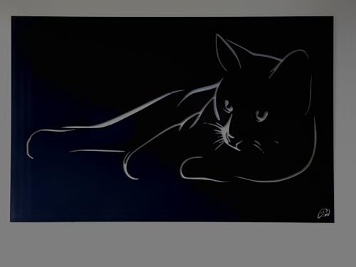 Tableau moderne bois chat noir 54cm objet de décoration pour le salon