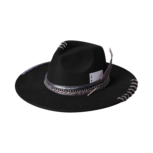 SAJUZEN Wide Brim Fedora Hats for Women Men Felt Panama Hat Dress Up Handmade
