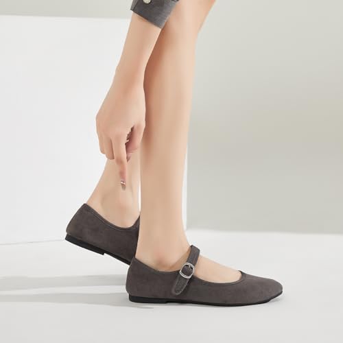 Image of BABUDOG Womens Mary Jane Flats with Strap,Faux Suede Black Flats Shoes,Flats Shoes Women Dressy Comfortable
