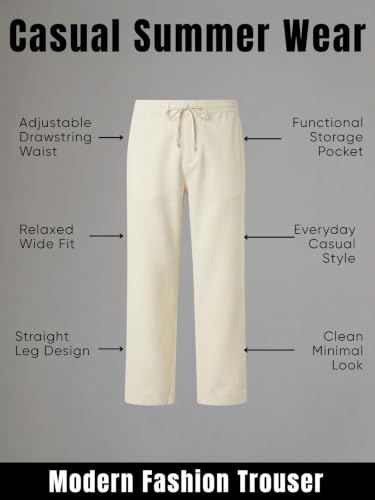 Image of GRECIILOOKS Men's Linen Trousers | Loose Fit Linen-Cotton Casual Pants for Men | Relaxed Office Wear Formal Trousers for Men | Stylish Beige & Pants