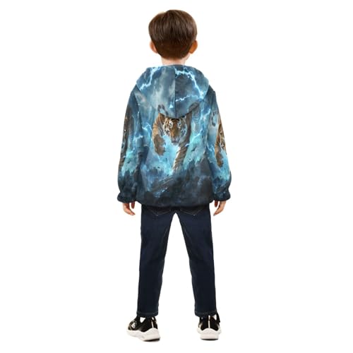 Tiger Through Sky Toddler Fleece Jacket Girl Boys Hooded Fleece Jacket Coat Warm Outwear Zip-up 3-10T4