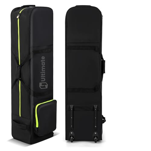 COSTWAY Bolsa de Golf de Viaje con Ruedes, Tela Oxford Resistente al Desgaste e Impermeable, Cremallera y Llave, Fundas de Viaje Plegable para Palos de Golf Aerolíneas