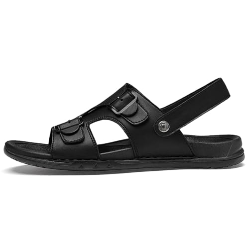 Men's Genuine Leather Open Toe Flat Fashion Sandals Summer Comfortable Dual Use Slip On Athletic Walking Sandal for Driving Casual Beach2