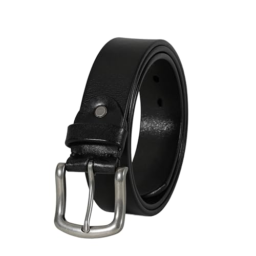 Genuine Cowhide Leather Belt, 38mm Width, Vintage Style with Antique Buckle, Dark Brown