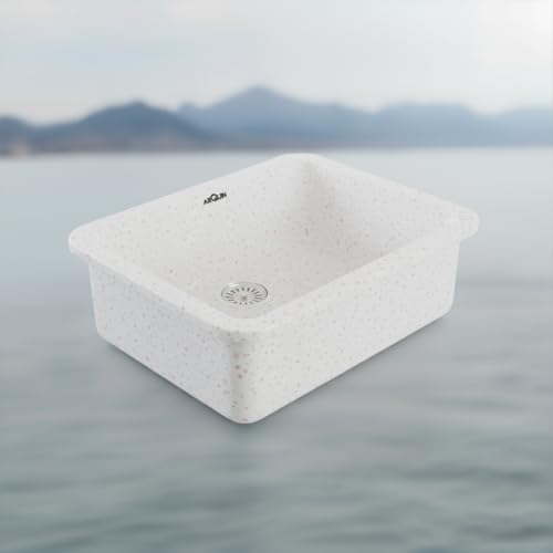 Image of ARQUIN Quartz Kitchen Sink 21x18x9 Inch Rosa Round Corner | Single Bowl Sink | Durable & Scratch-Resistant | Undermount /Topmount Including Coupling, Waste Pipe & Fruit Washing Basket