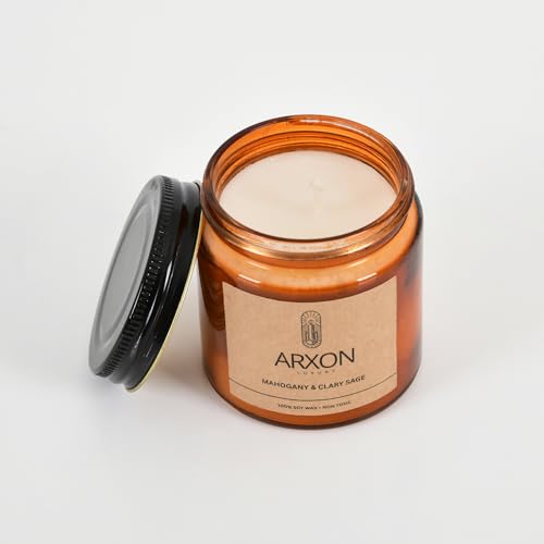 Image of Arxon Aromatherapy Soy Wax Scented Candle | Sleep /Destress - Focus /Meditate - Relax /Calm - Refresh /Rejuvenate | 100g Each, 30Hrs Burn Time | Corporate Gifting Mahogany Clary Sage