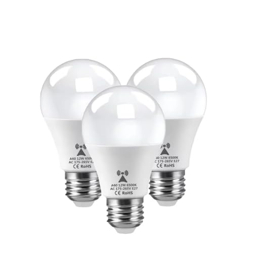 CTWUYOU Ampoule LED E27 Capteur Radar 12W, 6500K Blanc Froid, Détection de Mouvement 8M, Compatible Douille E27, Conforme CE RoHS pour Couloir Garage Escalier...