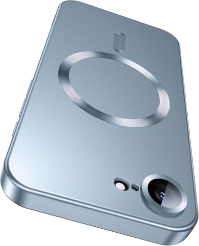 Image of DIZORO Magnetic Case for iPhone 17e / iPhone 16e Case [Compatible with MagSafe][Built-in Camera Lens Protector] Slim Soft Silicone Bumper Shockproof Metallic Luster Back Cover Phone Case (Sierra Blue)