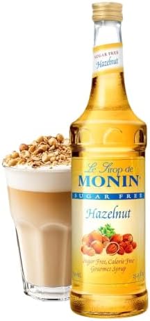Monin - Sugar Free Hazelnut Syrup, Nutty Taste of Caramelized Hazelnut, Great for Mochas, Lattes, Smoothies, Shakes, and Cocktails, Non-GMO, Gluten-Free (750 ml)