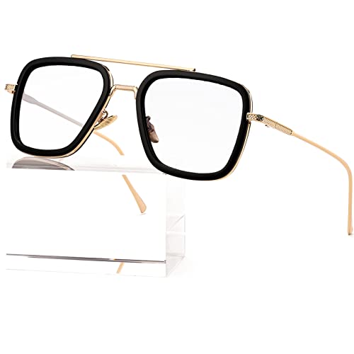 AIEYEZO Tony Stark Sunglasses Vintage Square Metal Frame Eyeglasses for Men Women - Iron Man and Edith Sun Glasses