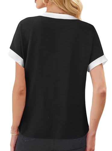 Avanova Women Color Block V Neck Short Sleeve Blouses Shirts Work Elegant Dressy Tops2