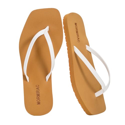 Image of Womens Slim Leather Comfortable Flip Flops Summer Beach Thong Square Toe Sandals Arch Support Non Slip