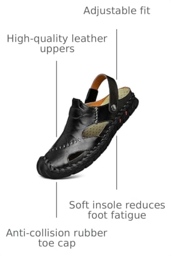 Image of JAMONWU Men's Casual Closed Toe Adjustable Leather Sandals Handmade Fisherman Beach Sandals