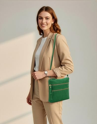 Image of Solene Small Multi Zipper Pocket Crossbody Bag with Adjustable Strap, Lightweight Travel Purse, Daily Small Messenger Pouch