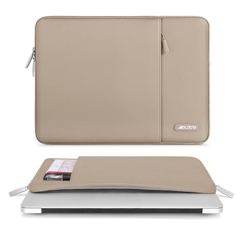 Image of MOSISO Laptop Case 13.3 inch, 13-13.3 inch Laptop Sleeve Compatible with MacBook Air /Pro 13 /Pro 14 M5 M4 M3 M2 M1, HP Dell ASUS Lenovo,Polyester Vertical Computer Sleeve Bag with Pocket, Taupe Brown